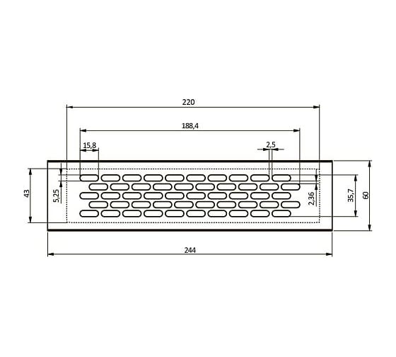 Решетка вентиляционная REJS 60x245mm алюминий инокс TE12.0346.07.741