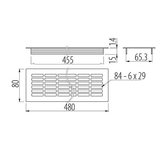 Решетка вентиляционная REJS 80x480 алюминий TE12.0344.07.035