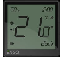 Терморегулятор беспроводной ENGO controls черный, с модулем Zigbee, с аккумулятором, со встроенным датчиком влажности, с возможностью подключения датчика пола EONEBATB