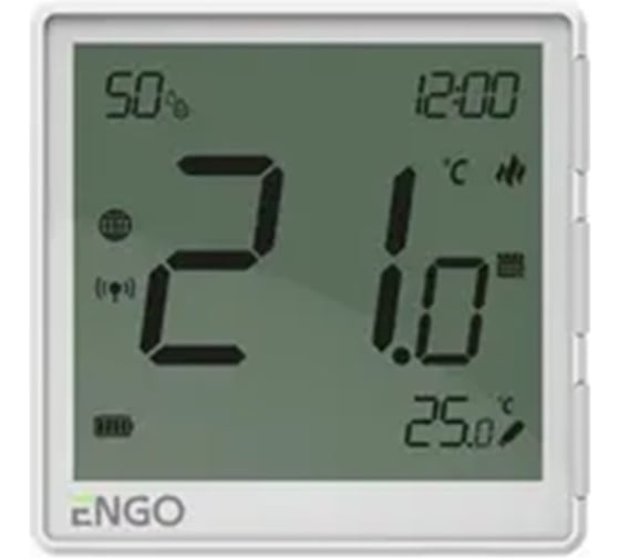 Терморегулятор ENGO controls беспроводной, белый, с модулем Zigbee, с аккумулятором, со встроенным датчиком влажности, с возможностью подключения датчика пола EONEBATW