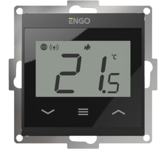 Терморегулятор ENGO controls, проводной, встраиваемый, программируемый, с возможностью подключения выносного датчика, с возможностью подключения к WI-FI, в рамку 55 х 55, черный E55-B