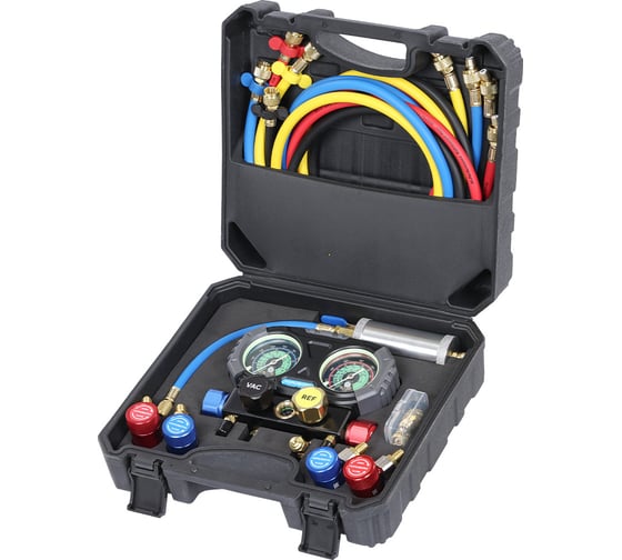 Коллектор манометрический четырехвентильный NORDBERG со шлангами, муфтами и инжектором в кейсе NFG34K