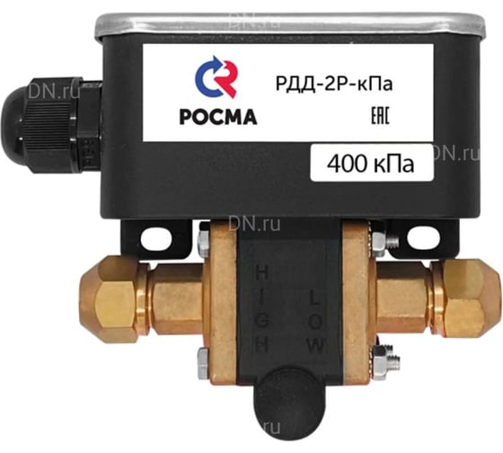 Реле дифференциального давления РОСМА РДД-2Р диапазон 30-400кПа, дифференциал 12-22кПа, наружная резьба G1/4, IP54 D070-09095