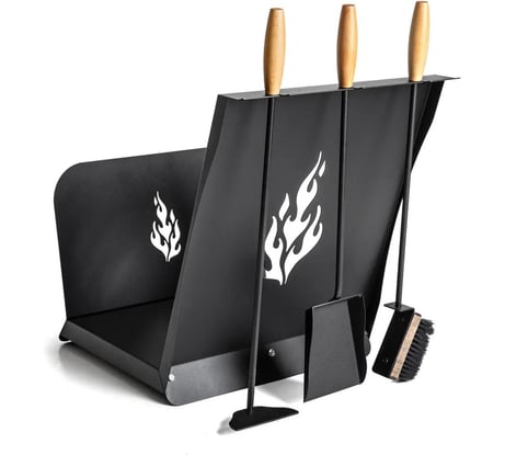 Каминный набор с дровницей (совок кочерга щетка) для бани дома и печи КН 0-3Д GRATAR