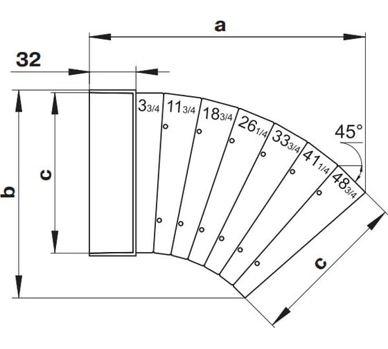 Колено горизонтальное разноугловое 52510 (55x110 мм) VENTS 1060312