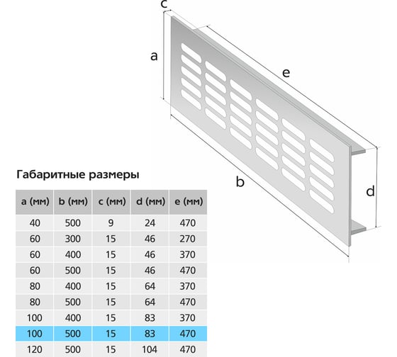 Вентиляционная решетка 100x500 мм, белая Благовест 21-0002-714
