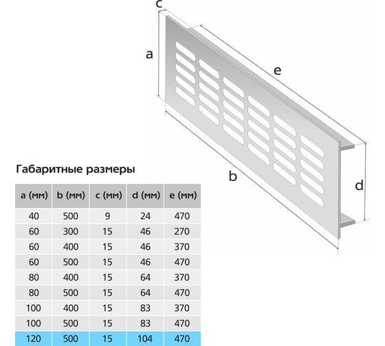Вентиляционная решетка 120x500 мм, бронза Благовест 21-0002-719