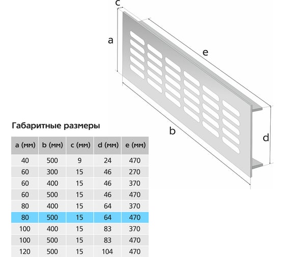 Вентиляционная решетка 80x500 мм, золото Благовест 21-0002-708