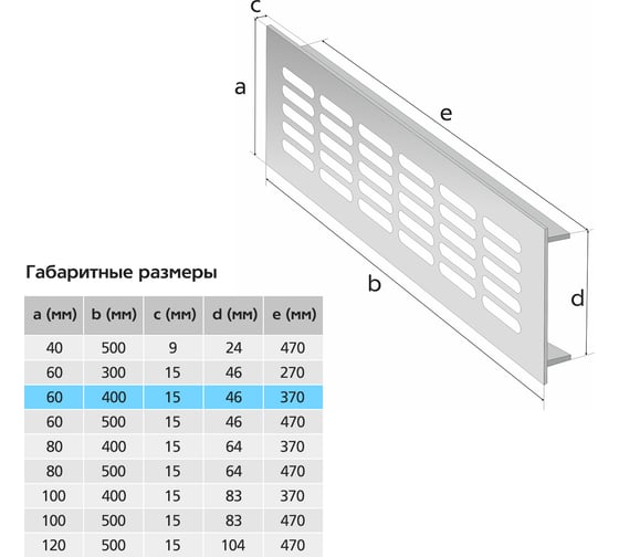 Вентиляционная решетка 60x400 мм, бронза Благовест 21-0002-695