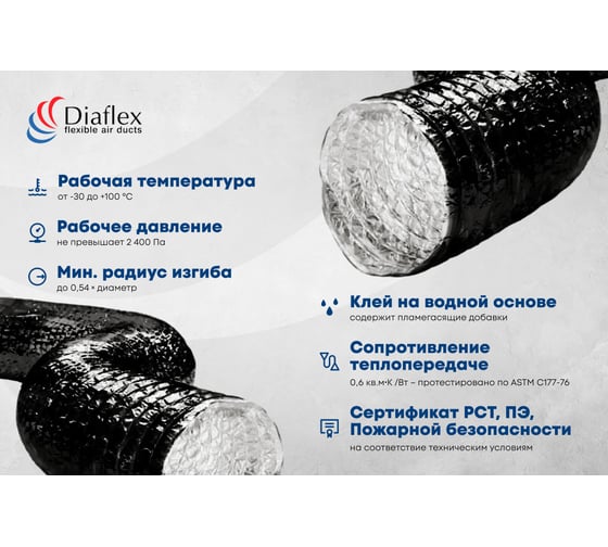 Воздуховод гибкий DFA/черный-406 406 мм, 10 м Diaflex УФ-01002377