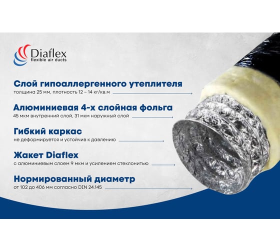 Воздуховод гибкий ISODFA/черный-406 406 мм, 10 м Diaflex УФ-01002386