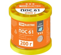 Припой ПОС 61, трубка с канифолью, ГОСТ 21931-76, 1 мм, 200 г, катушка, инд. упак., "Алмаз" TDM ELECTRIC SQ1025-1802