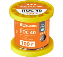 Припой ПОС 40, трубка с канифолью, ГОСТ 21931-76, 1 мм, 100 г, катушка, инд. упак., "Алмаз" TDM ELECTRIC SQ1025-1811