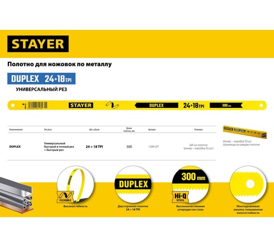 Двустороннее полотно по металлу (300х12 мм; 24/18 TPI) Stayer 1589-02_z01