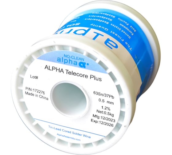 Припой трубчатый TELECORE PLUS 0.5 мм, 0.5 кг (SN63/PB37, 1.2%, FT-2002) ALPHA 172276