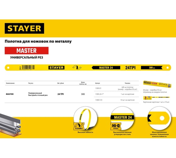 Полотно по металлу MASTER-24 (300 мм; 24 TPI) Stayer 1589-24-1