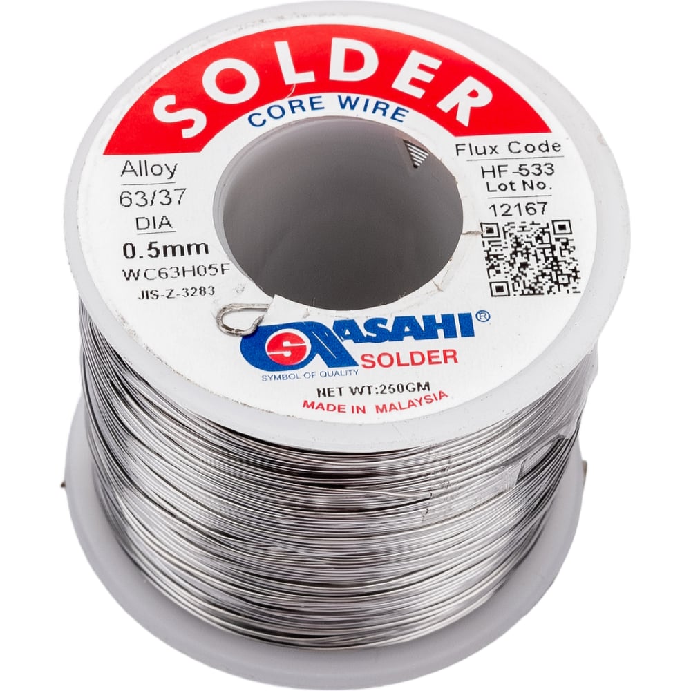 Припой (0.5 мм, 0.25 кг, Sn63/Pb37, HF533 флюс безотм. RMA) ASAHI 00 ...