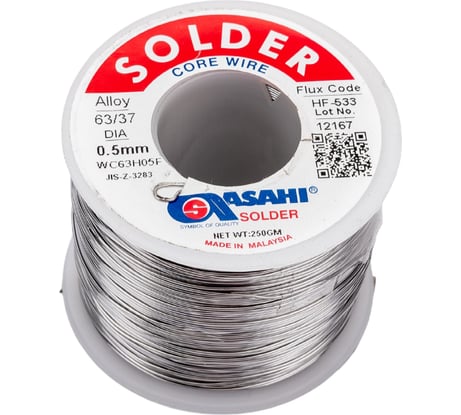 Припой (0.5 мм, 0.25 кг, Sn63/Pb37, HF533 флюс безотм. RMA) ASAHI 00-00004309
