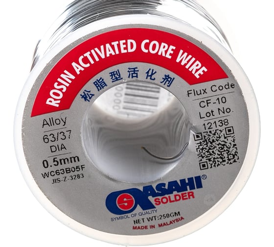 Припой (0.5 мм, 0.25 кг, Sn63/Pb37, CF10, флюс RA) ASAHI 00-00000060