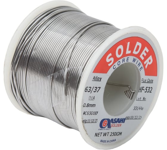 Припой (0.8 мм, 0.25 кг, Sn63/Pb37, HF532, флюс безотм. RMA) ASAHI 00-00000298