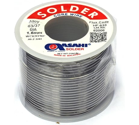Припой (1.6 мм, 0.25 кг, Sn63/Pb37, HF533, флюс безотм. RMA) ASAHI 00-00001438
