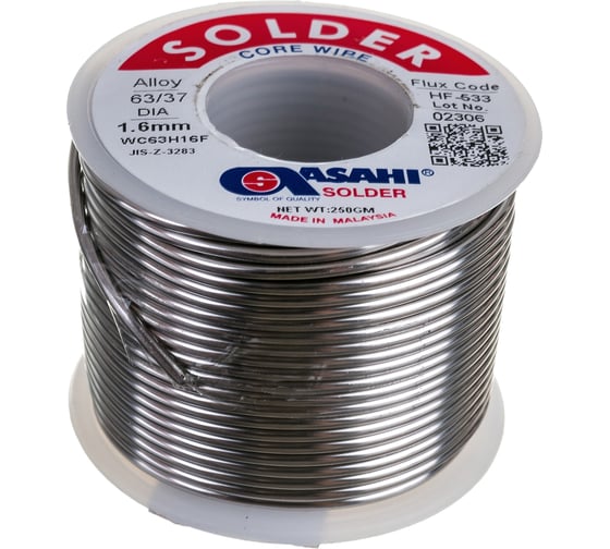 Припой (1.6 мм, 0.25 кг, Sn63/Pb37, HF533, флюс безотм. RMA) ASAHI 00-00001438