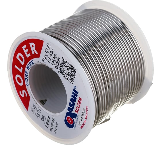 Припой (1.6 мм, 0.25 кг, Sn63/Pb37, HF533, флюс безотм. RMA) ASAHI 00-00001438