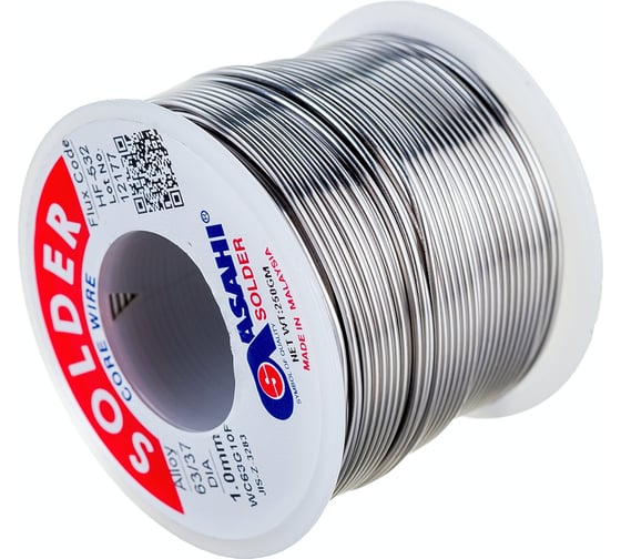 Припой (1 мм, 0.25 кг, Sn63/Pb37, HF532 флюс RMA) ASAHI 00-00000310
