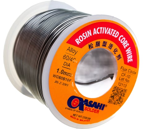 Припой (1 мм, 0.25 кг, Sn60/Pb40, CF10 флюс RA) ASAHI 00-00000070