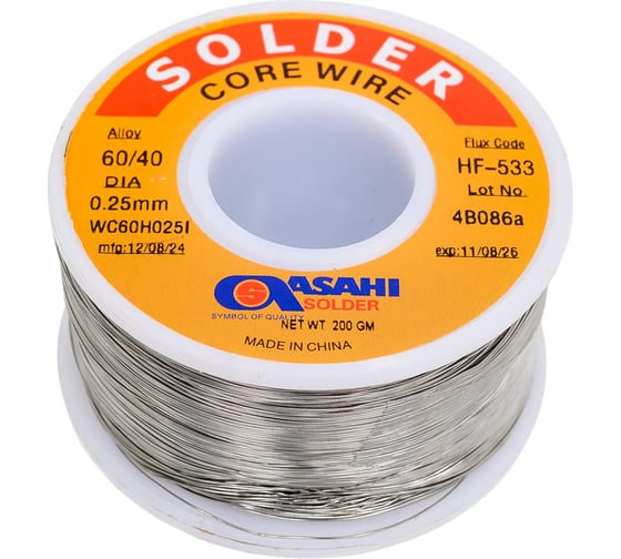 Припой (0.25 мм, 0.2 кг, Sn60/Pb40, HF533 флюс RMA) ASAHI 00-00002074