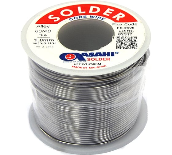 Припой (1 мм, 0.25 кг, Sn60/Pb40, FC5005 флюс RMA) ASAHI 00-00000075 1