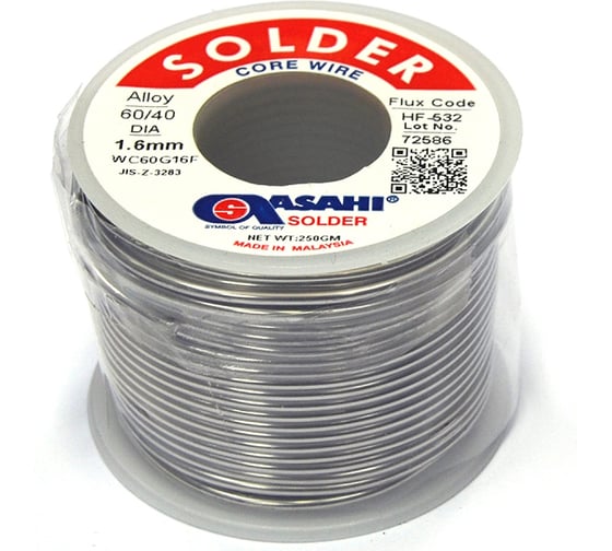 Припой (1.6 мм, 0.25 кг, Sn60/Pb40, HF532 флюс RMA) ASAHI 00-00001435