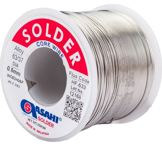Припой (0.6 мм, 0.25 кг, Sn63/Pb37, HF533 флюс RMA) ASAHI 00-00002077