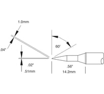 Картридж-наконечник (1.0х14.2 мм; скос 60° удлиненный) для CV/MX замена STTC-146 METCAL CVC-7BV6005A