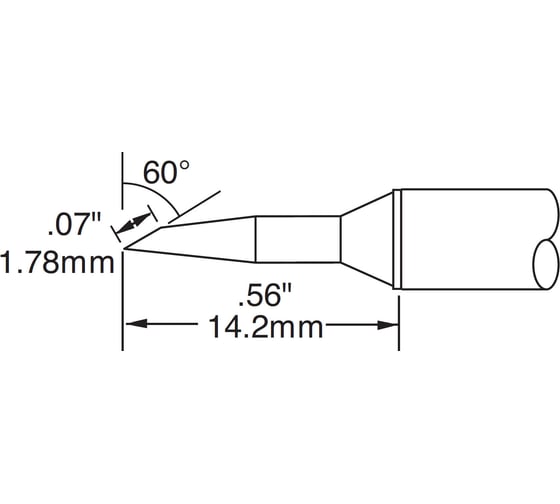 Картридж-наконечник (1.78х14.2 мм; скос 60°) для CV/MX замена STTC-847 METCAL CVC-9BV6018R 1