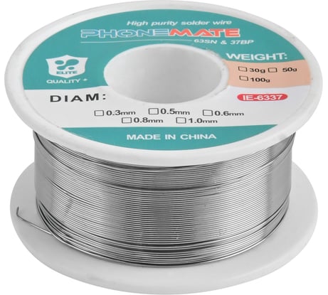 Припой-катушка ПОС 63 0.6 мм, 30 г, с флюсом Phonemate М7762601