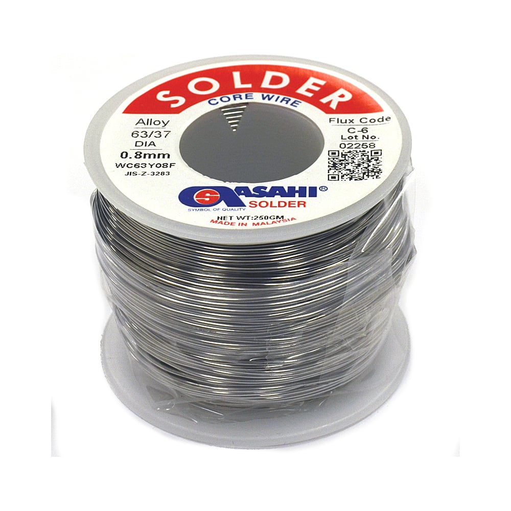 Припой (0.8 мм, 0.25 кг, Sn63/Pb37, С-6 водорастворимый флюс) ASAHI 00 ...