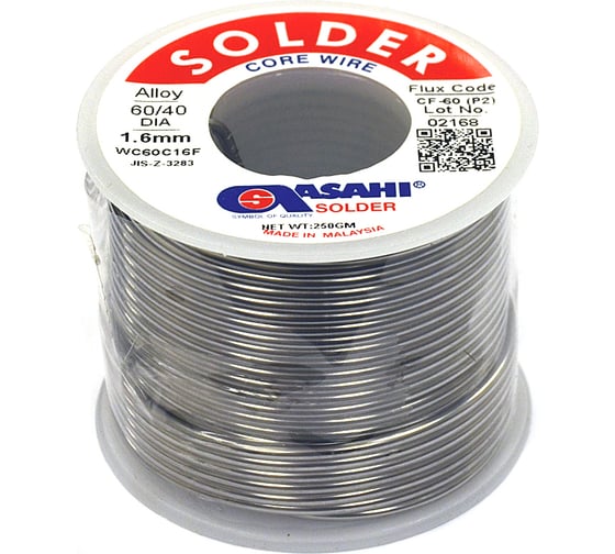 Припой (1.6 мм, 0.25 кг, Sn60/Pb40, СF60 флюс RA) ASAHI 00-00004400 1