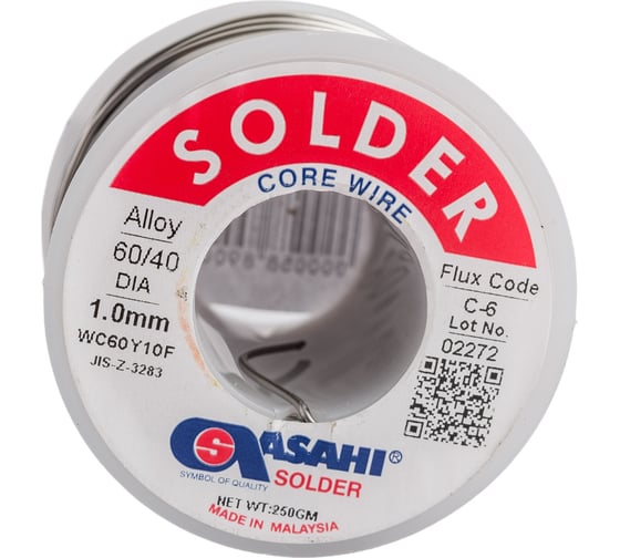 Припой (1 мм, 0.25 кг, Sn60/Pb40, С-6 водорастворимый флюс) ASAHI 00-00000069