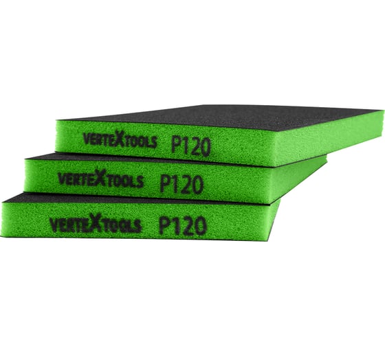 Губка абразивная шлифовальная vertextools 120х98х13мм, Р120, 3шт 120-98-120