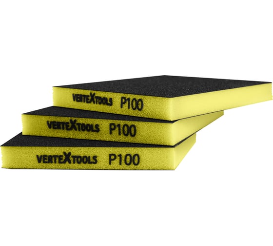 Губка абразивная шлифовальная vertextools 120х98х13мм, Р100, 3шт 120-98-100