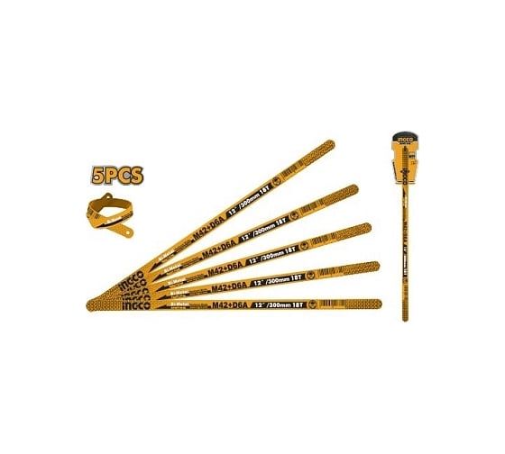 Полотно ножовочное по металлу Bi-Metall (5 шт; 300 мм; 18Т) INGCO HSBKT12185