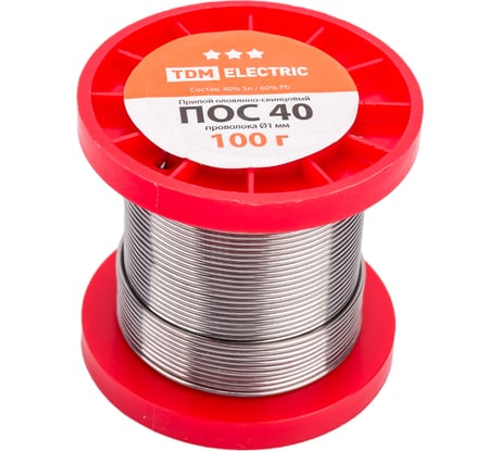 Припой ПОС 40 проволока серия "Алмаз" (1 мм, 100 г, ГОСТ 21931-76, катушка) TDM ELECTRIC SQ1025-0320