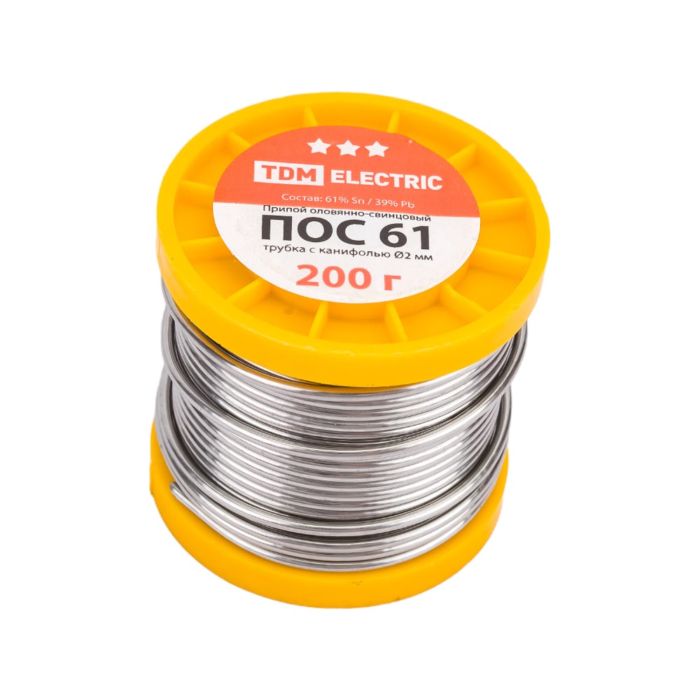Припой ПОС 61 трубка с канифолью серия Алмаз (2 мм, 200 г, ГОСТ 21931 ...