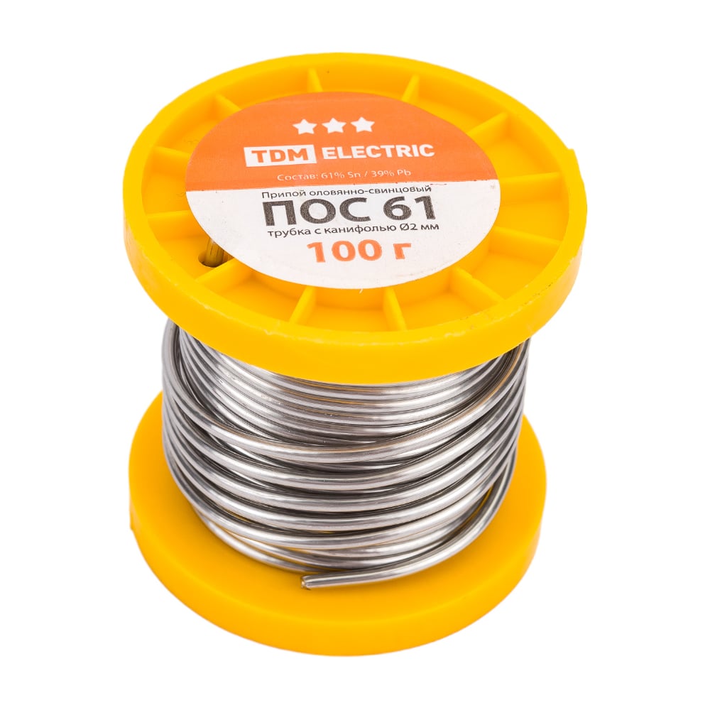 Припой ПОС 61 трубка с канифолью серия Алмаз (2 мм, 100 г, ГОСТ 21931 ...