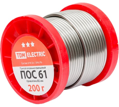 Припой ПОС 61 проволока серия "Алмаз" (2 мм, 200 г, ГОСТ 21931-76, катушка) TDM ELECTRIC SQ1025-0317