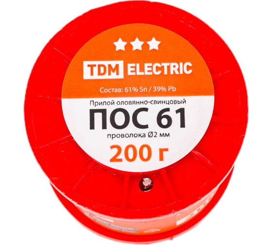 Припой ПОС 61 проволока серия "Алмаз" (2 мм, 200 г, ГОСТ 21931-76, катушка) TDM ELECTRIC SQ1025-0317
