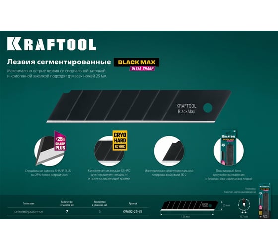 Сегментированные лезвия KRAFTOOL 25 мм, 5 шт 09602-25-S5