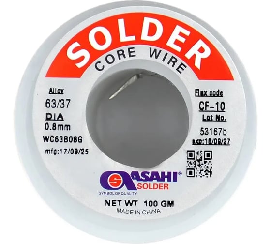 Припой ASAHI 0,8мм 0,1кг Sn63/Pb37 (CF10 флюс RA) 00-00016363 1