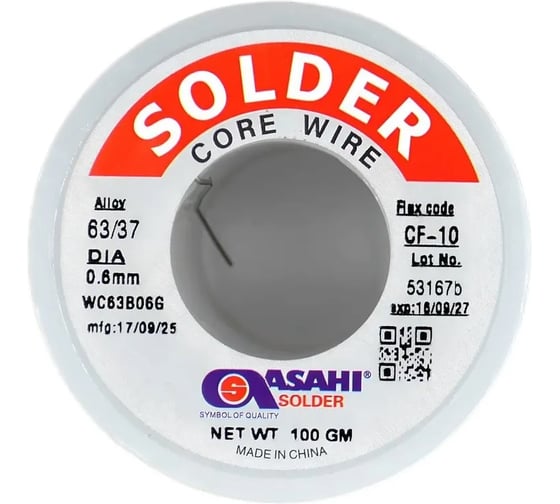 Припой ASAHI 0,6мм 0,1кг Sn63/Pb37 (CF10 флюс RA) 00-00015408 1